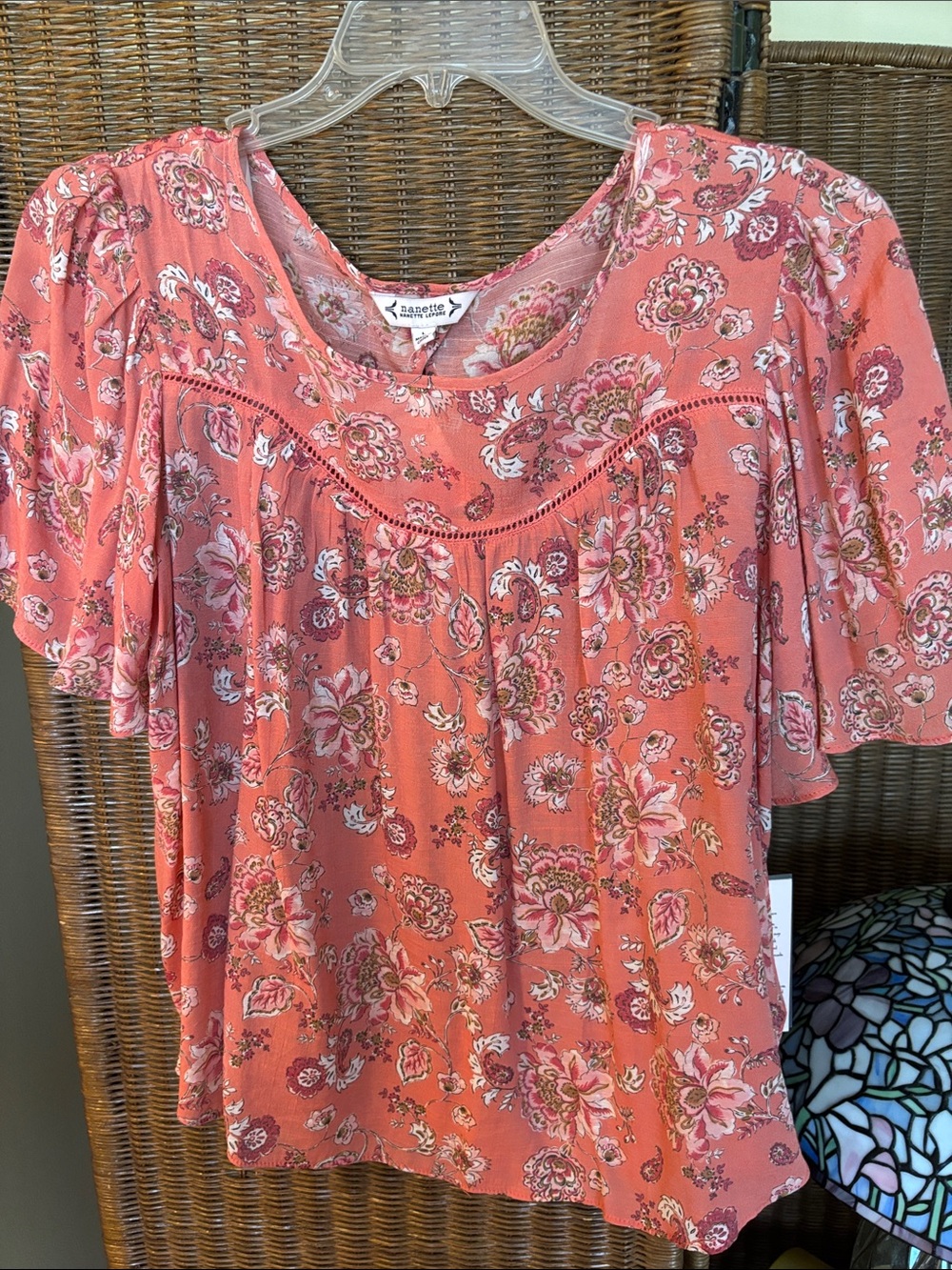 Nanette Lepore Coral Floral Flutter Sleeve Blouse